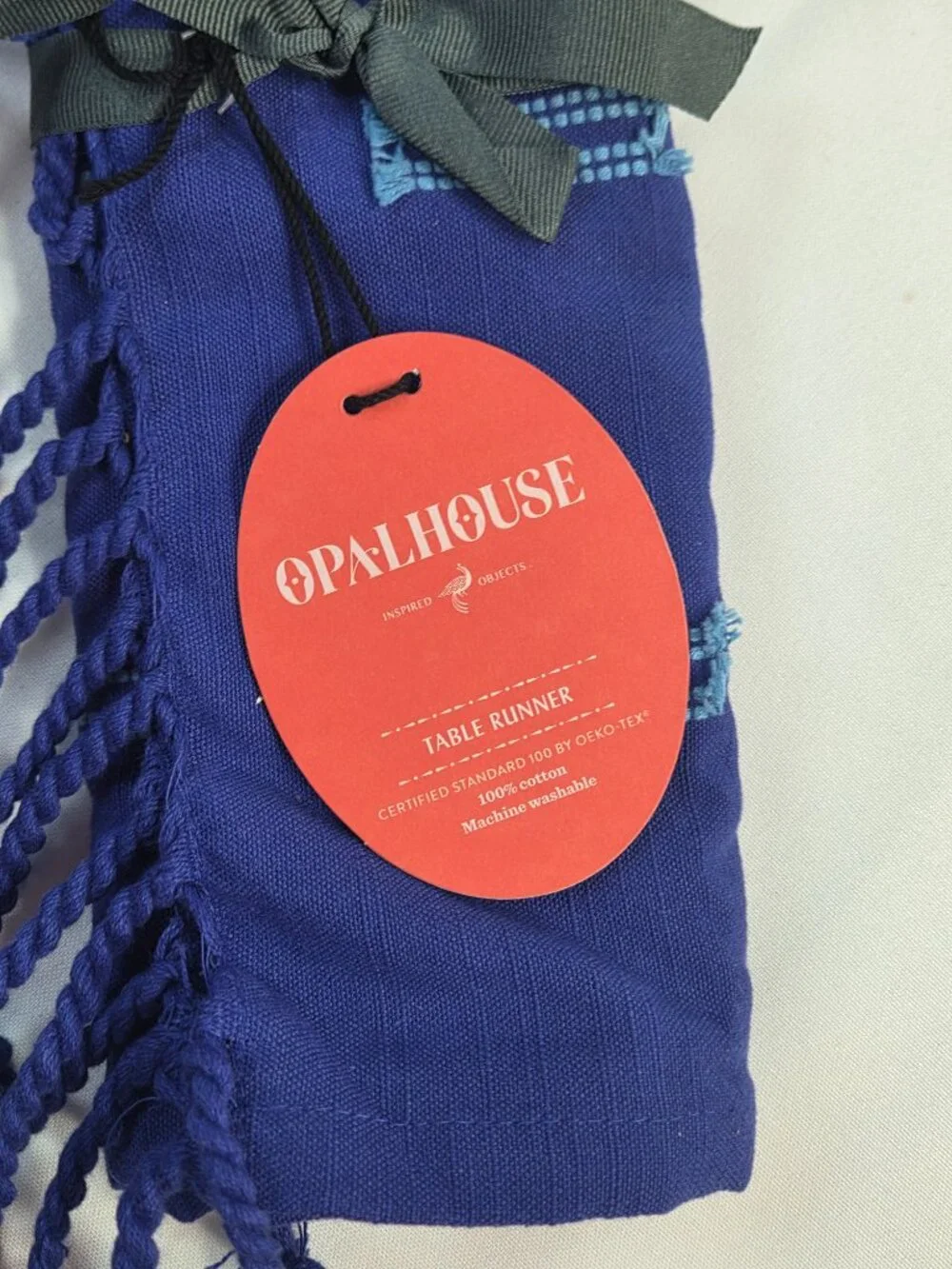 Opalhouse Cobalt Blue Cotton Table Runner Fringed Tassel Coastal Boho 14x72 NWT